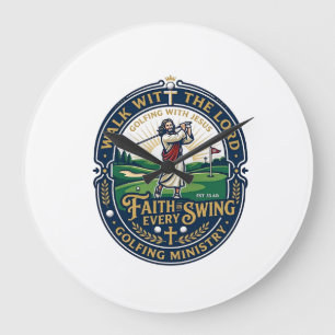 Reloj Redondo Grande Camiseta de golf de Jesús Diseño basado en la fe_1