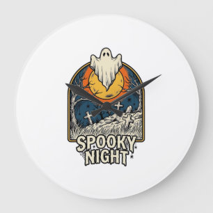 Reloj Redondo Grande Camiseta de grabado de cementerio de fantasmas de
