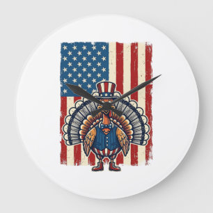 Reloj Redondo Grande Camiseta de grabado vintage con bandera de Turquía