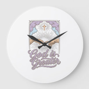 Reloj Redondo Grande Camiseta de grabado vintage cristiano Dios Es Más 