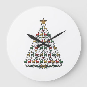 Reloj Redondo Grande Camiseta de grabado vintage de árbol de Navidad de