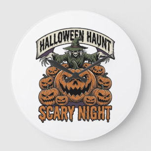 Reloj Redondo Grande Camiseta de grabado vintage de calabazas de Hallow