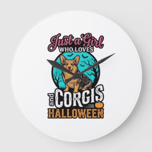 Reloj Redondo Grande Camiseta de grabado vintage de Corgis y niña de Ha