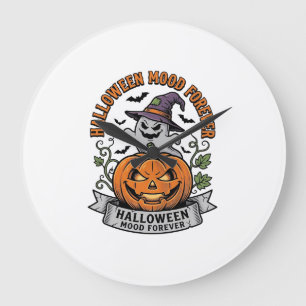 Reloj Redondo Grande Camiseta de grabado vintage de fantasma de calabaz