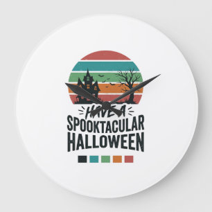 Reloj Redondo Grande Camiseta de grabado vintage de Halloween Spooktacu