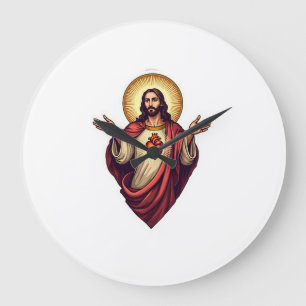 Reloj Redondo Grande Camiseta de grabado vintage de Jesús del Sagrado C