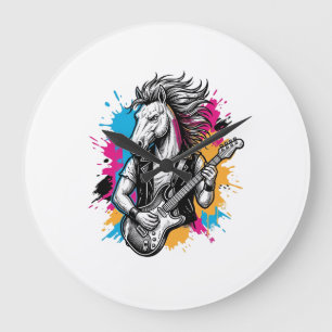 Reloj Redondo Grande Camiseta de grabado vintage de jugador de guitarra