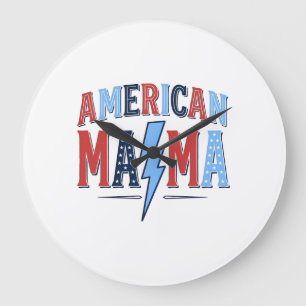 Reloj Redondo Grande Camiseta de grabado vintage patriota Mama American