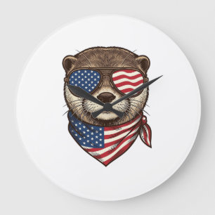 Reloj Redondo Grande Camiseta de grabado vintage vector nutria patrióti