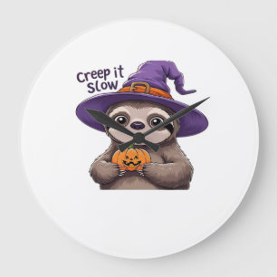 Reloj Redondo Grande Camiseta de Halloween de Bruja Perezosa Linda � Cr