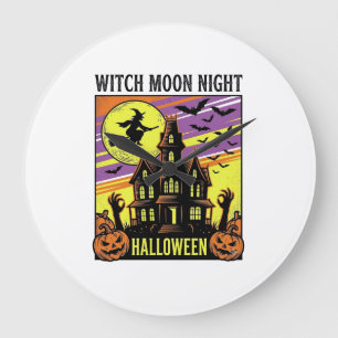 Reloj Redondo Grande Camiseta de Halloween de Bruja Vintage Casa Embruj
