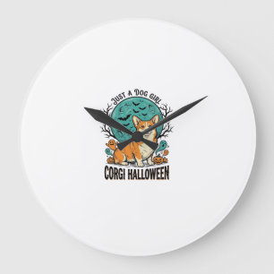 Reloj Redondo Grande Camiseta de Halloween de Corgi para niñas amantes