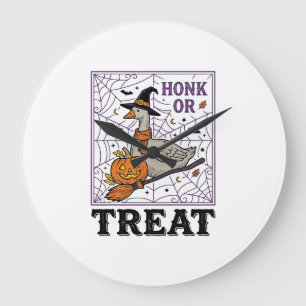 Reloj Redondo Grande Camiseta de Halloween de ganso bruja Honk Or Treat