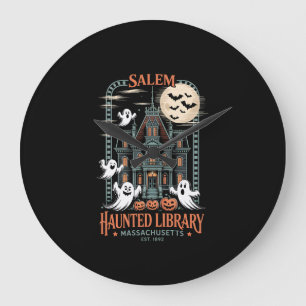 Reloj Redondo Grande Camiseta de Halloween de gusano de biblioteca embr