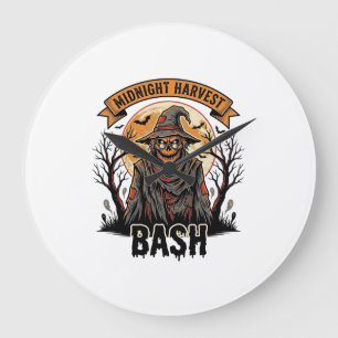 Reloj Redondo Grande Camiseta de Halloween del Espantapájaros Grabado V
