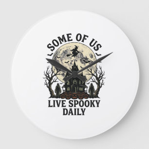 Reloj Redondo Grande Camiseta de Halloween diario con luna embrujada vi
