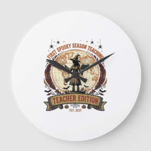 Reloj Redondo Grande Camiseta de Halloween para maestros para la primer