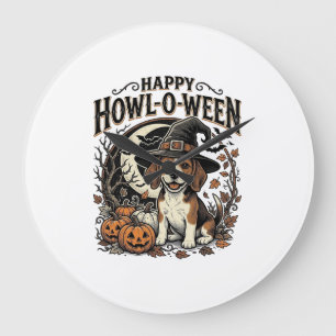 Reloj Redondo Grande Camiseta de Halloween Sombrero de Bruja Beagle Fel