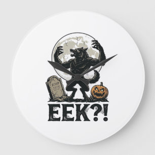 Reloj Redondo Grande Camiseta de hombre lobo de Halloween Grabado vinta