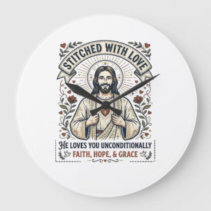 Reloj Redondo Grande Camiseta de Jesús cosiendo acolchado Gráfico crist