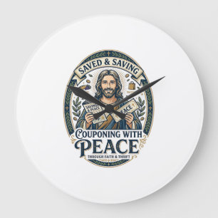 Reloj Redondo Grande Camiseta de Jesús Cupón Ahorro Frugal Diseño Basad