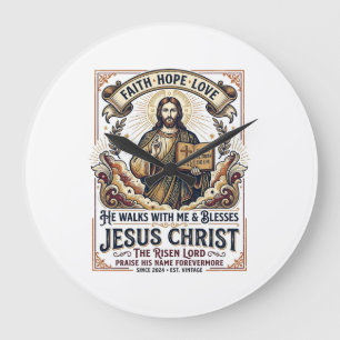 Reloj Redondo Grande Camiseta de Jesús Surfing Fe Inspiradora