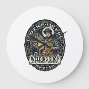 Reloj Redondo Grande Camiseta de Jesus Welder Metal Shop Inspirador Hec