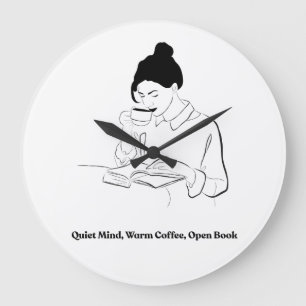 Reloj Redondo Grande Camiseta de línea artística estética de libro y ca