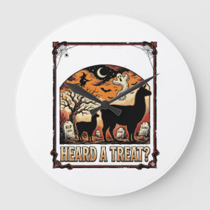 Reloj Redondo Grande Camiseta de Llama de Halloween Arte de Cementerio 