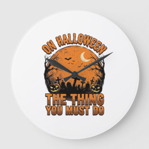 Reloj Redondo Grande Camiseta de luna de calabaza de cementerio de Hall