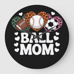 Reloj Redondo Grande Camiseta de Mamá de Balón con Estampado de Leopard