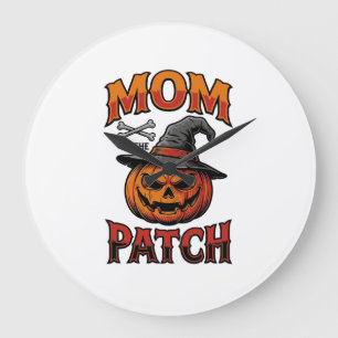 Reloj Redondo Grande Camiseta de Mamá de Halloween Calabaza Huesos Arte