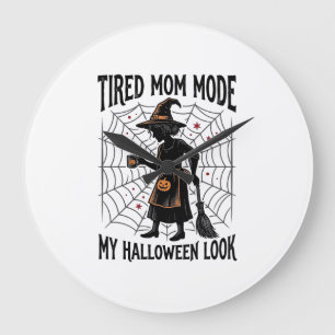 Reloj Redondo Grande Camiseta de Mamá de Halloween Disfraz Cansado Gráf