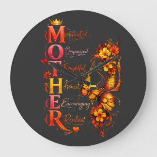 Reloj Redondo Grande Camiseta de mariposa madre motivada