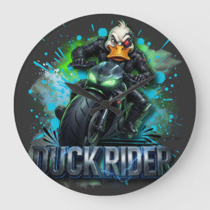 Reloj Redondo Grande Camiseta de Motocicleta Pato Cyber Rider 3D