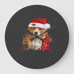 Reloj Redondo Grande Camiseta de Navidad de Perro Beagle Navidad Perro