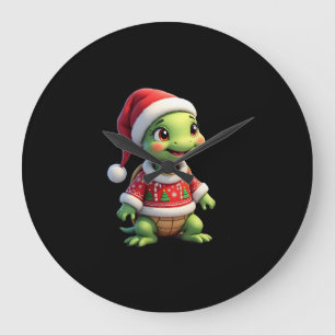 Reloj Redondo Grande Camiseta de Navidad de Tortuga Jersey Feo Sombrero
