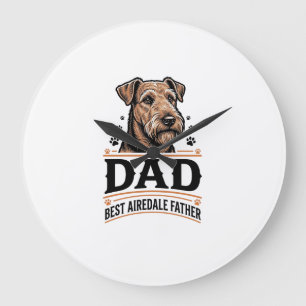 Reloj Redondo Grande Camiseta de padre de Airedale Terrier vintage_1