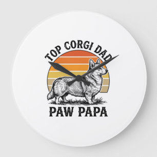 Reloj Redondo Grande Camiseta de Papá Corgi Atardecer Vintage Regalo de