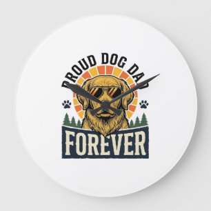 Reloj Redondo Grande Camiseta de Papá Perro Diseño Retro de Golden Retr