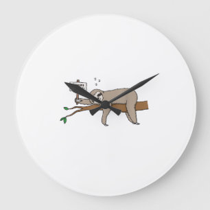 Reloj Redondo Grande Camiseta de perezoso durmiendo lindo divertida cam