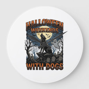 Reloj Redondo Grande Camiseta de perro de Halloween Pup Vintage Cemente
