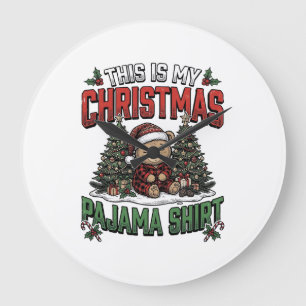 Reloj Redondo Grande Camiseta de pijama de Navidad Cute Vintage Holiday