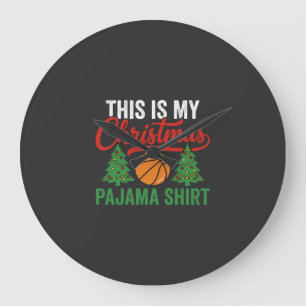 Reloj Redondo Grande Camiseta de pijama de Navidad de baloncesto