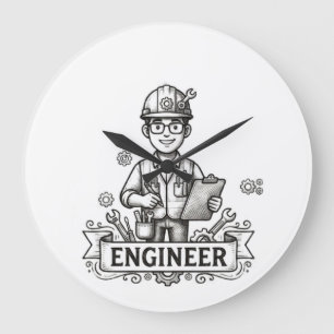 Reloj Redondo Grande Camiseta de plano del ingeniero del boceto de la t
