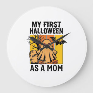 Reloj Redondo Grande Camiseta de primer Halloween para mamá Diseño de f