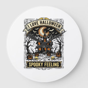 Reloj Redondo Grande Camiseta de sentimiento de Halloween Casa embrujad
