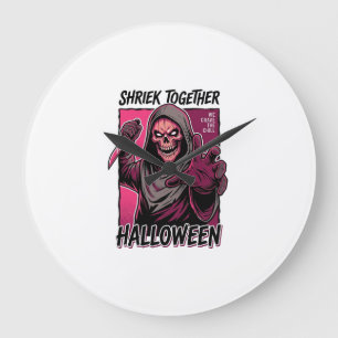 Reloj Redondo Grande Camiseta de terror vintage con Slasher grabado Hal