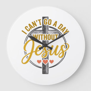 Reloj Redondo Grande Camiseta de tipografía cristiana Cruz de Jesús Dis