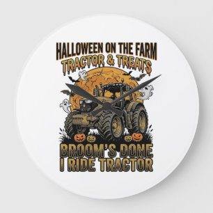 Reloj Redondo Grande Camiseta de Tractor de Halloween Divertida Bruja d